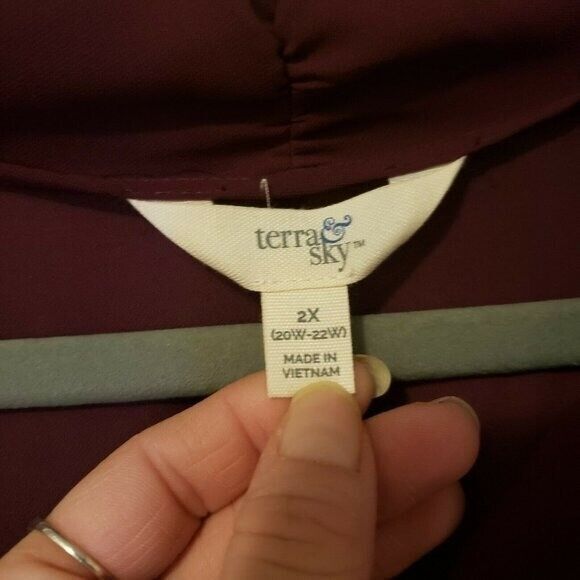 Terra & Sky Womens Sz 2XL Purple  Solid Long Sleeve Long Back Blouse - Picture 2 of 9
